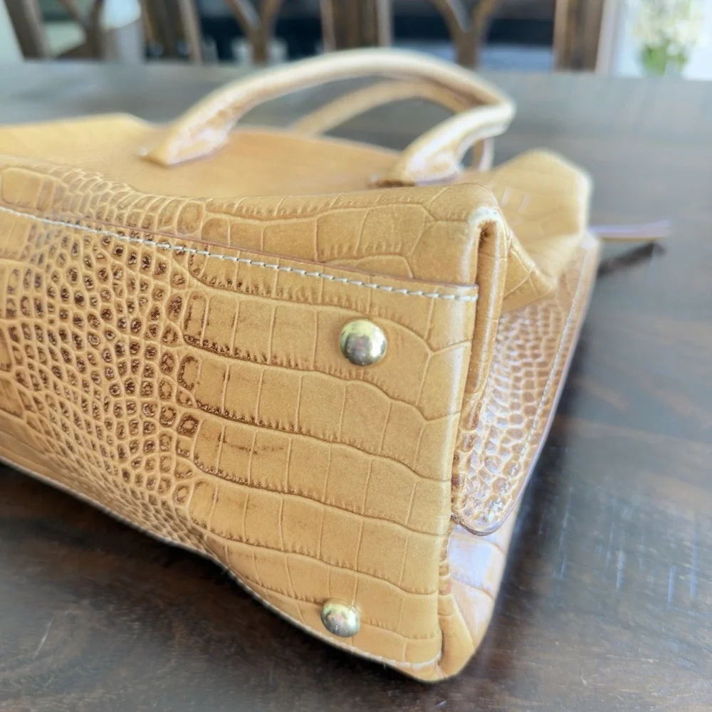 Lacucci Italian‎ Leather Satchel Large Handbag Bag Crocodile Embossed Brown Tan